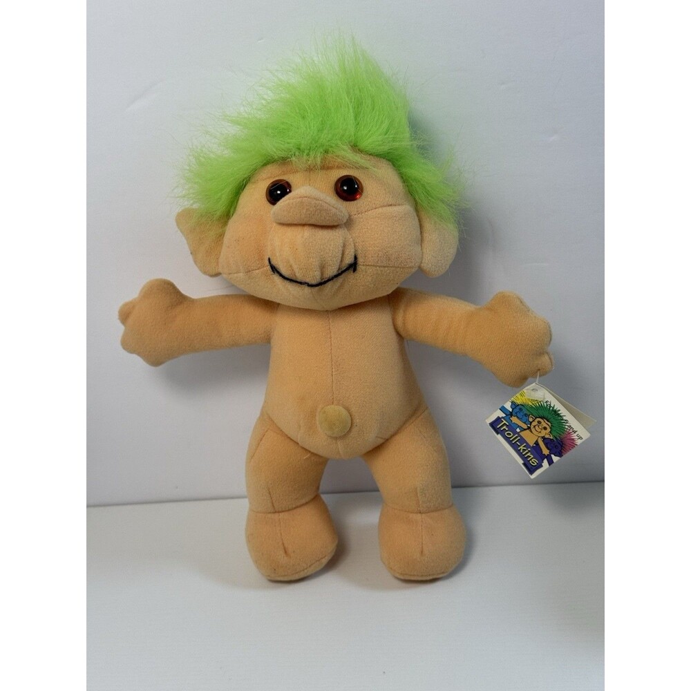 Vintage Troll-Kins Troll Plush Doll Trollkins GREEN Hair w Tags 1991 Acme APSCO